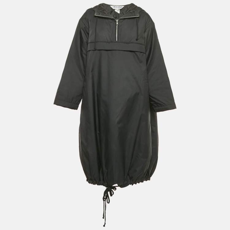 Pre Owned Comme des Garcons Black Synthetic Hooded Long Jacket M