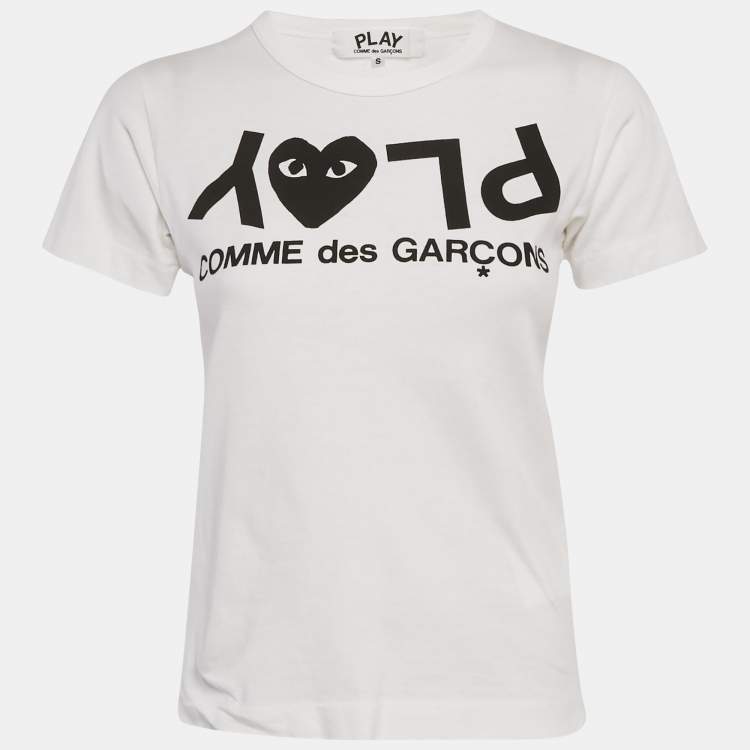 Pre Owned Comme des Garcons White Play Logo Print Cotton T-Shirt S  