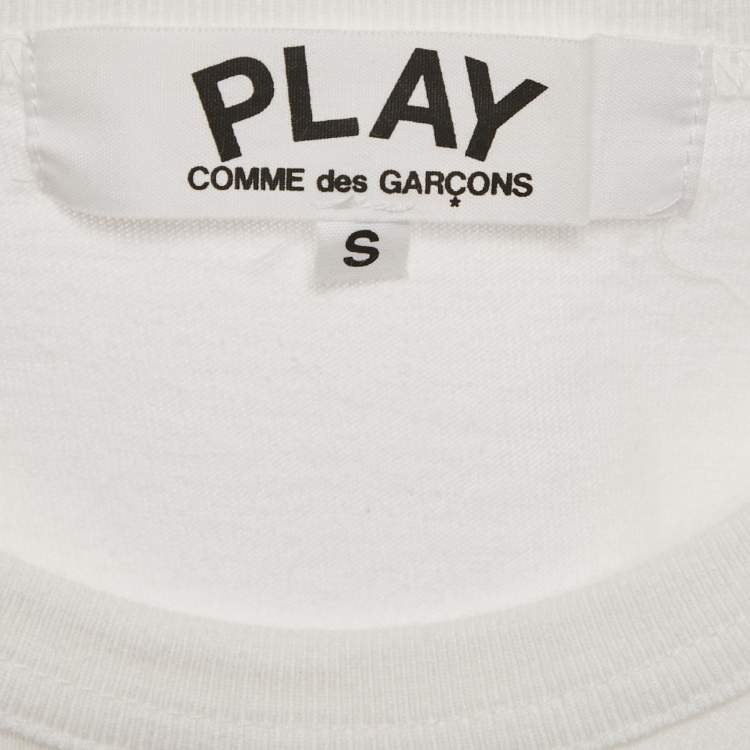 Pre Owned Comme des Garcons White Play Logo Print Cotton T-Shirt S  