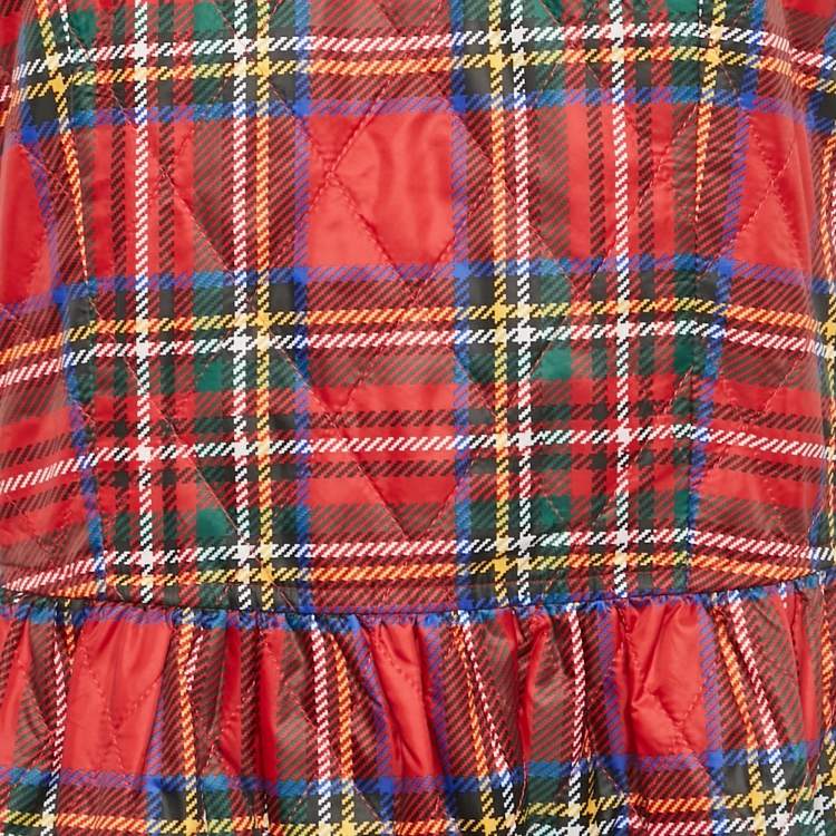 Pre Owned Comme des Garçons Red Tartan Synthetic Quilted Midi Dress M