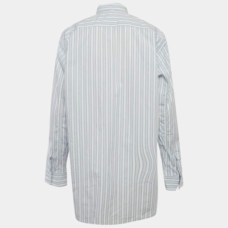 Pre Owned Comme des Garcons Blue Striped Strawberry Print Cotton Shirt M