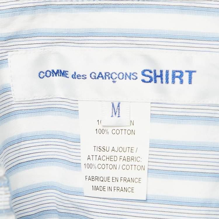 Pre Owned Comme des Garcons Blue Striped Strawberry Print Cotton Shirt M