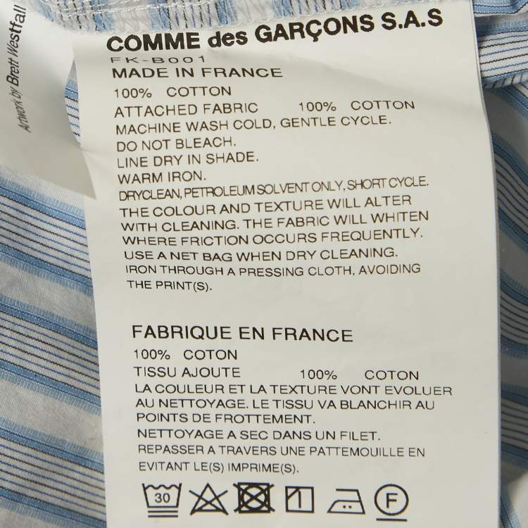 Pre Owned Comme des Garcons Blue Striped Strawberry Print Cotton Shirt M