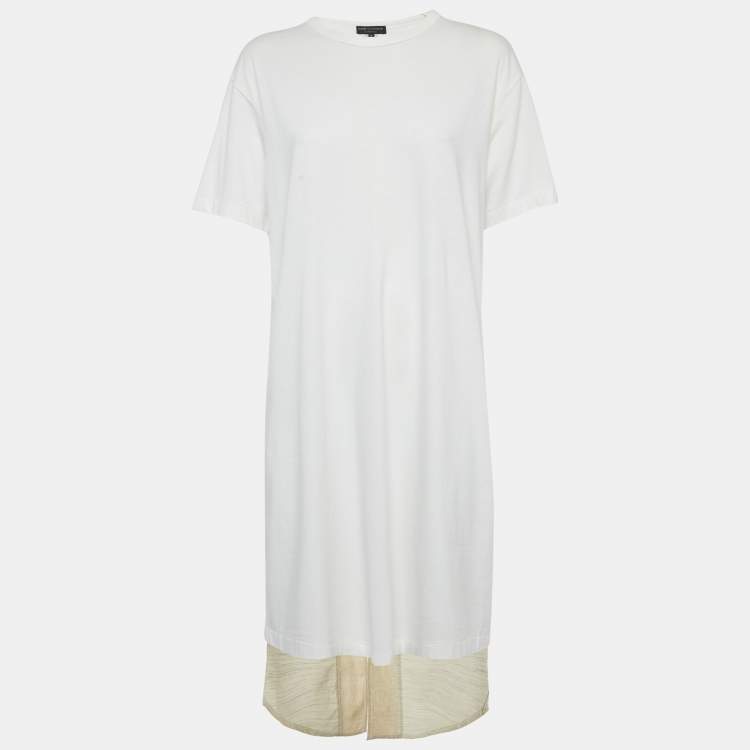 Pre Owned Comme des Garcons White Wool and Jersey Asymmetric T-Shirt Dress M