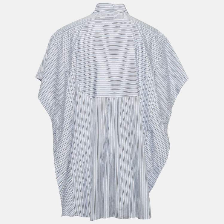 Pre Owned Comme des Garcons Blue Striped Cotton Side Open Shirt M