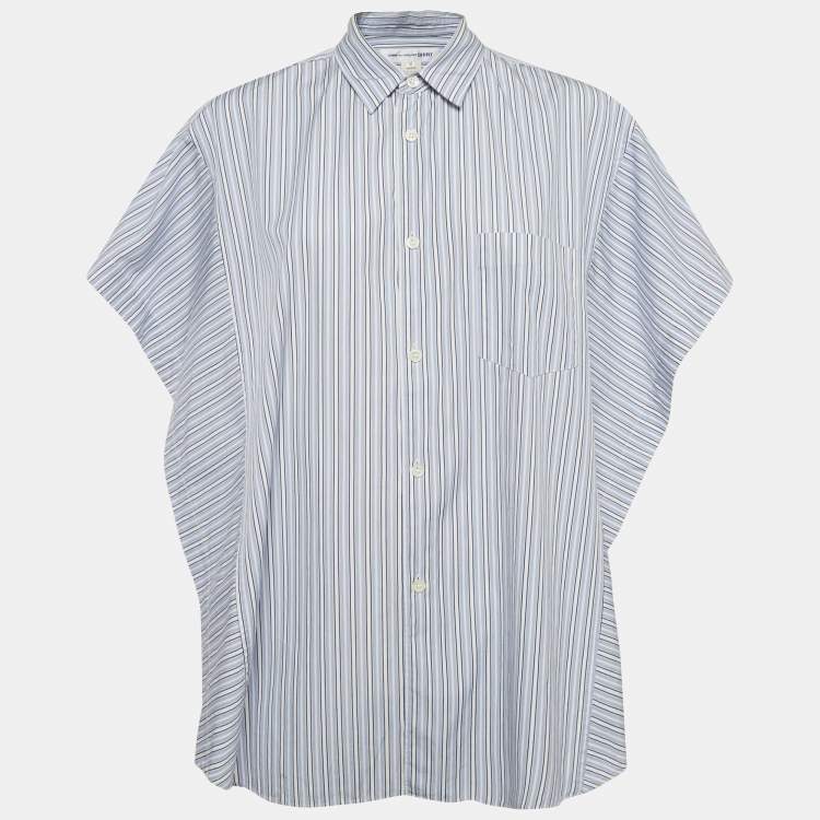Pre Owned Comme des Garcons Blue Striped Cotton Side Open Shirt M