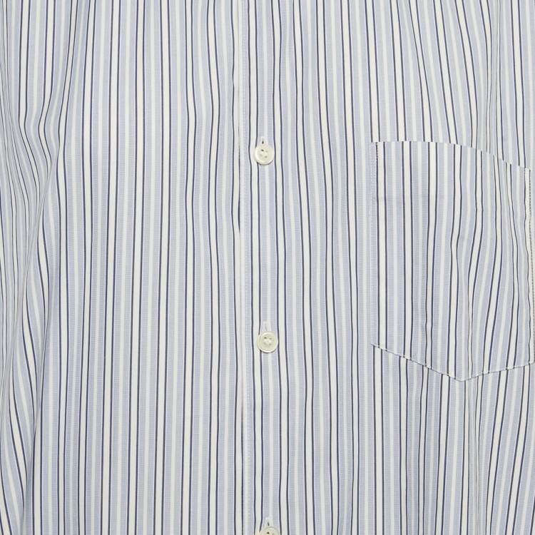 Pre Owned Comme des Garcons Blue Striped Cotton Side Open Shirt M