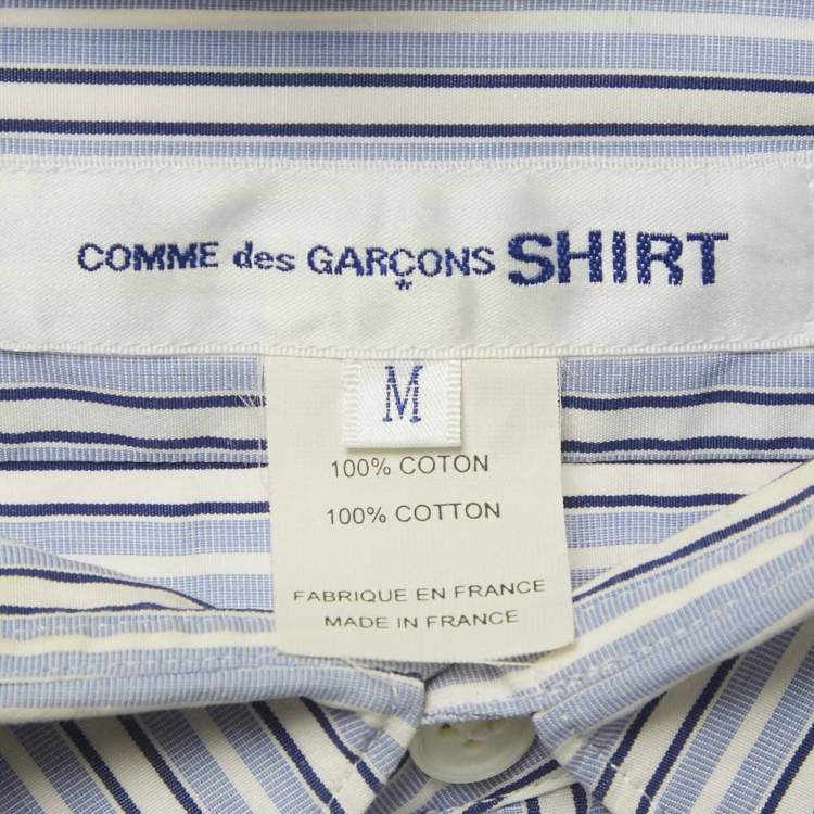 Pre Owned Comme des Garcons Blue Striped Cotton Side Open Shirt M