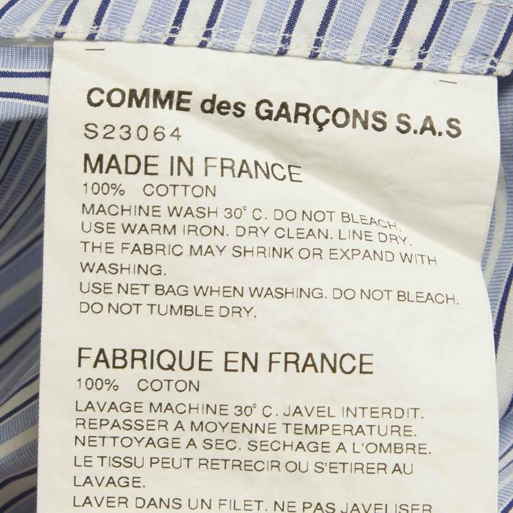 Pre Owned Comme des Garcons Blue Striped Cotton Side Open Shirt M