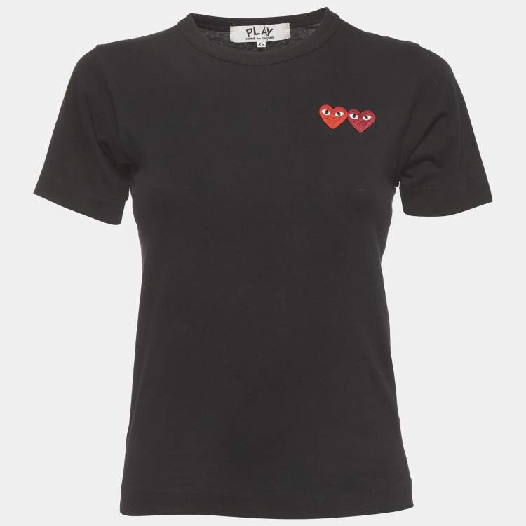 Pre Owned Comme Des Garcons PLAY Black Jersey Embroidered Heart T-Shirt XS
