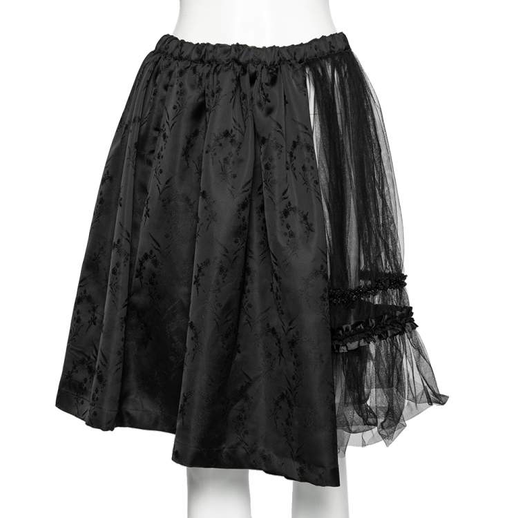 Comme des Garcons Black Mesh and Floral Embroidered Silk Ruffled ...