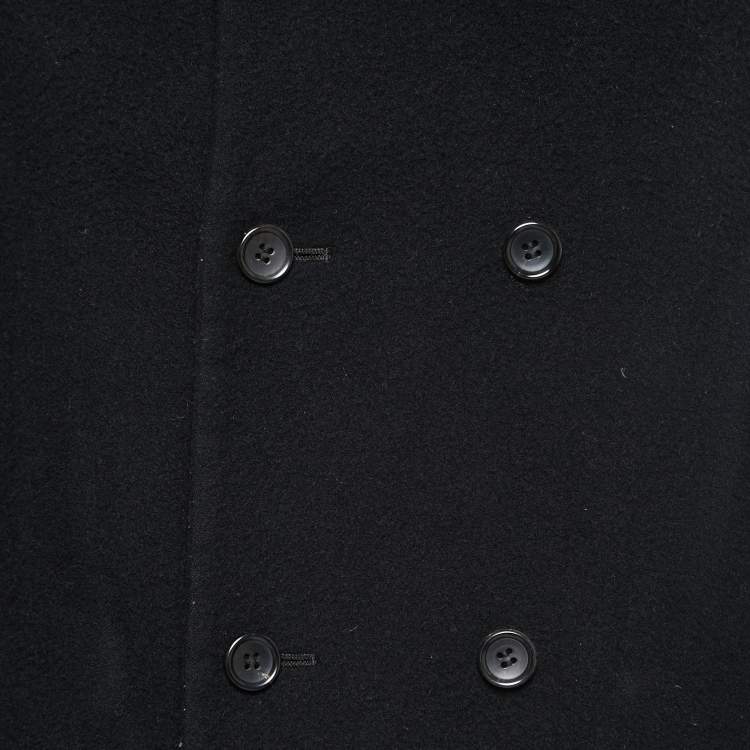 Pre Owned Comme des Garcons Black Wool Hooded Double Breasted Long Coat S