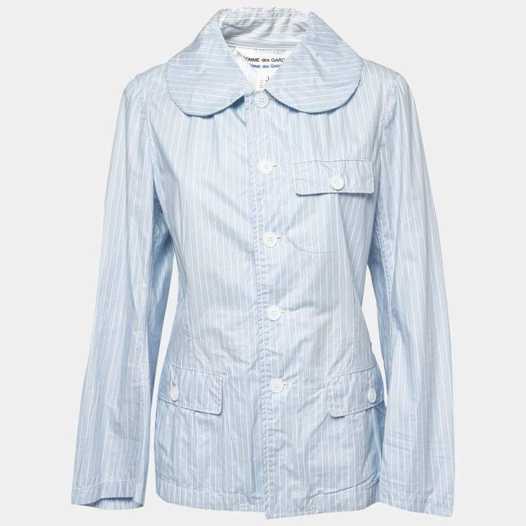 مملوكة مسبقًا Comme des Garcons Light Blue Striped Cotton and Acrylic Button Front Shirt L
