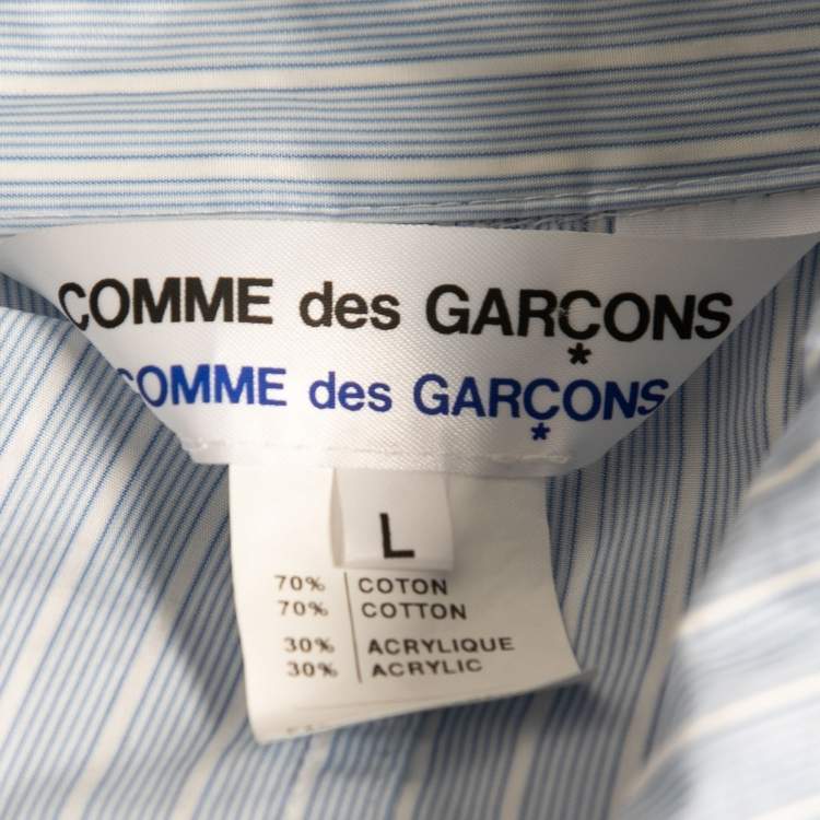 مملوكة مسبقًا Comme des Garcons Light Blue Striped Cotton and Acrylic Button Front Shirt L