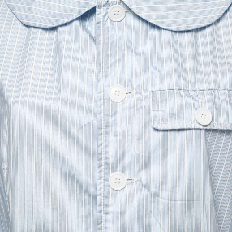 مملوكة مسبقًا Comme des Garcons Light Blue Striped Cotton and Acrylic Button Front Shirt L