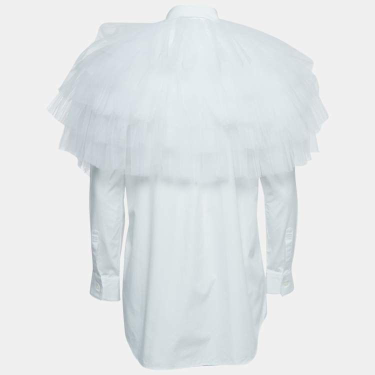 Pre Owned Comme des Garcons White Cotton Ruffled Tulle Shirt S