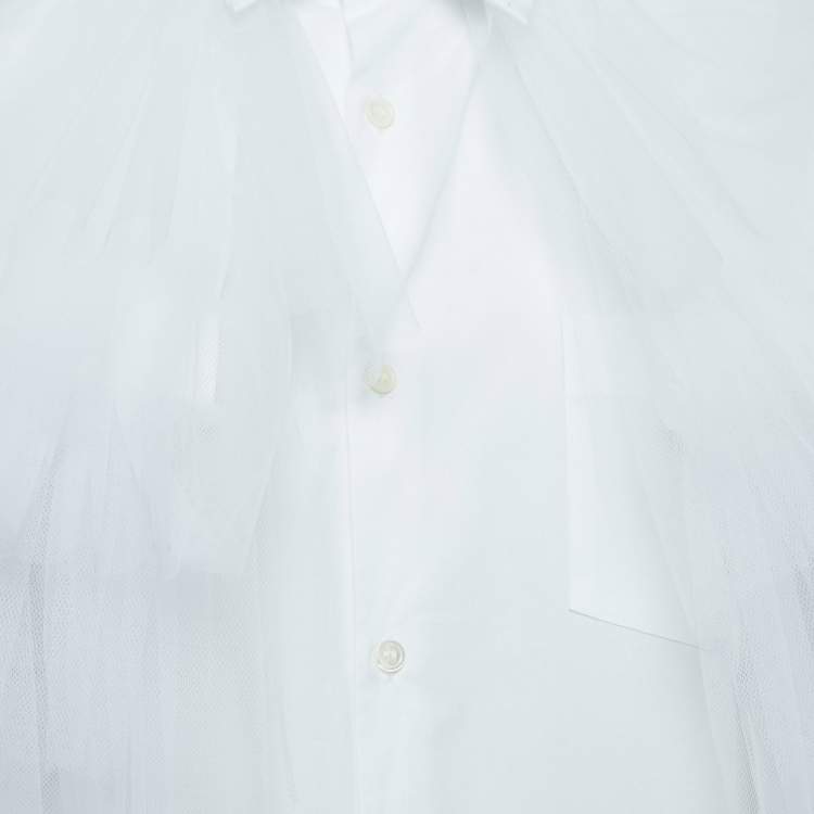Pre Owned Comme des Garcons White Cotton Ruffled Tulle Shirt S