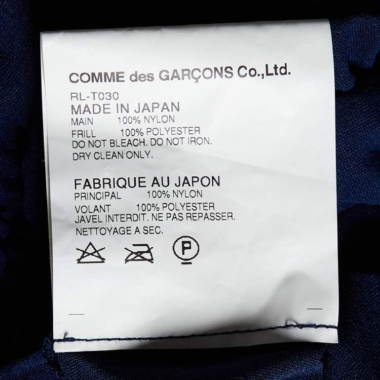 Pre Owned Comme des Garcons Navy Blue Jersey Frill Detail Cut Out Detail Top L