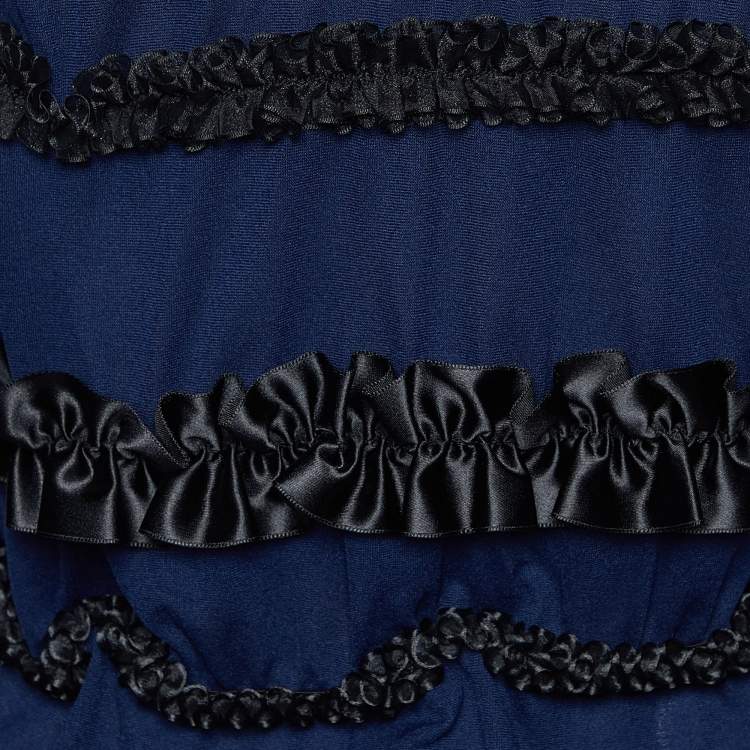 Pre Owned Comme des Garcons Navy Blue Jersey Frill Detail Cut Out Detail Top L