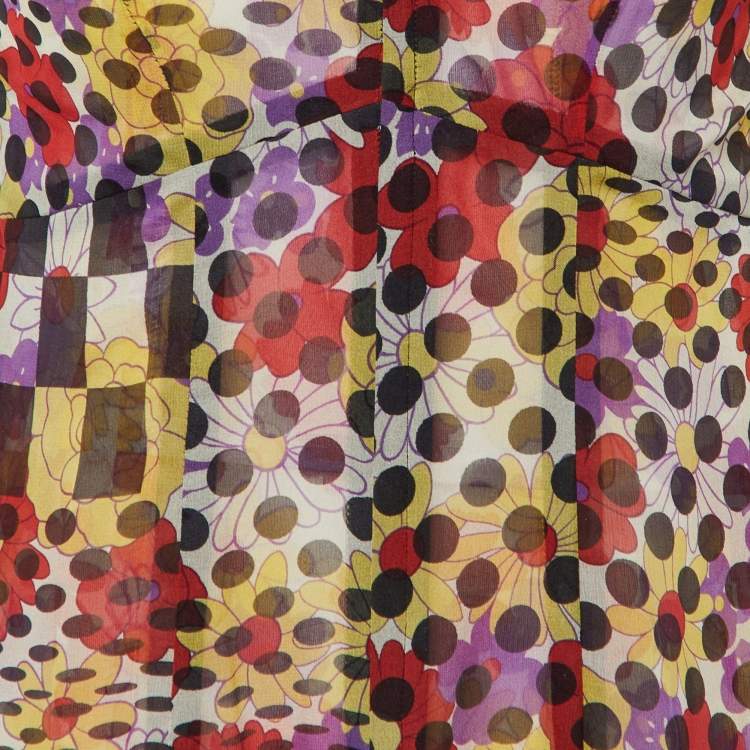 Pre Owned Comme Des Garçons Multicolor Printed Tulle & Silk Midi Dress M
