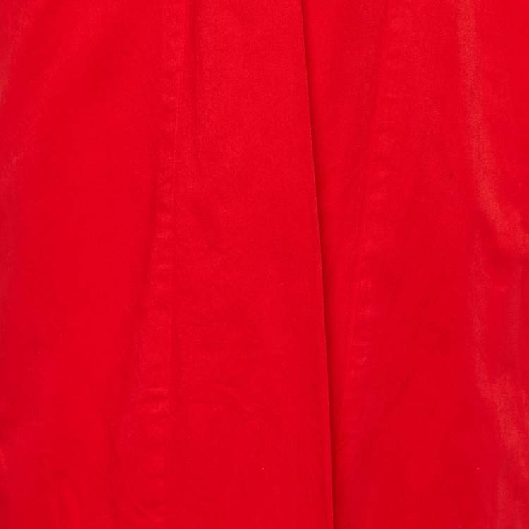 Pre Owned Comme des Garcons Red Cotton Tie Front Long Coat M