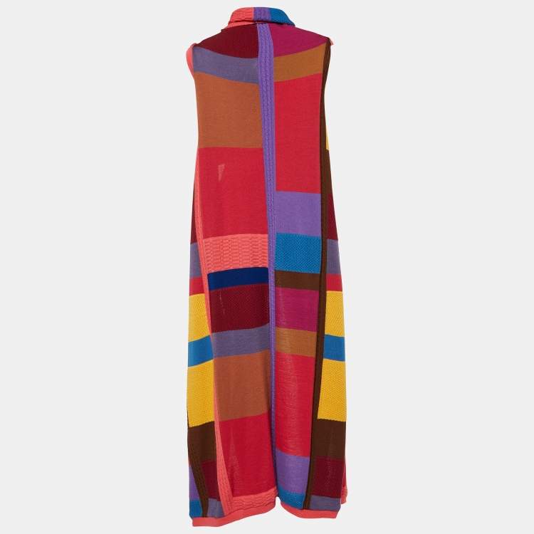 Pre Owned Comme des Garçons Multicolor Cotton Knit Sleeveless Cardigan M