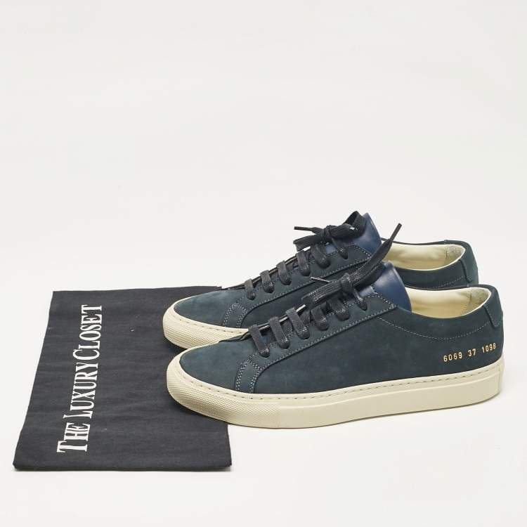 Pre Owned Common Projects Navy Blue Nubuck Achilles Sneakers Size 37