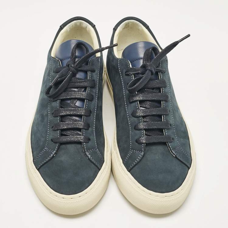 Pre Owned Common Projects Navy Blue Nubuck Achilles Sneakers Size 37