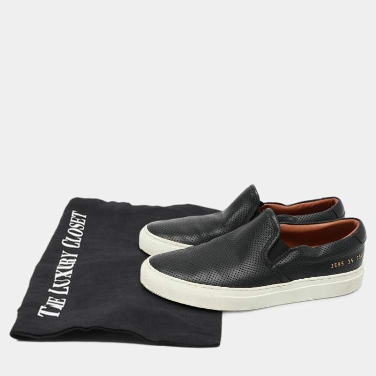 Pre Owned Common Projects Black Perforated Leather Slip On Sneakers Size 35