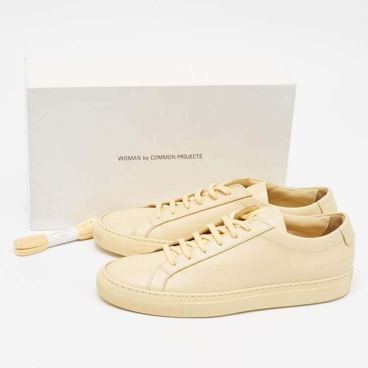 Pre Owned Common Projects Yellow Leather Achilles Sneakers Size 40