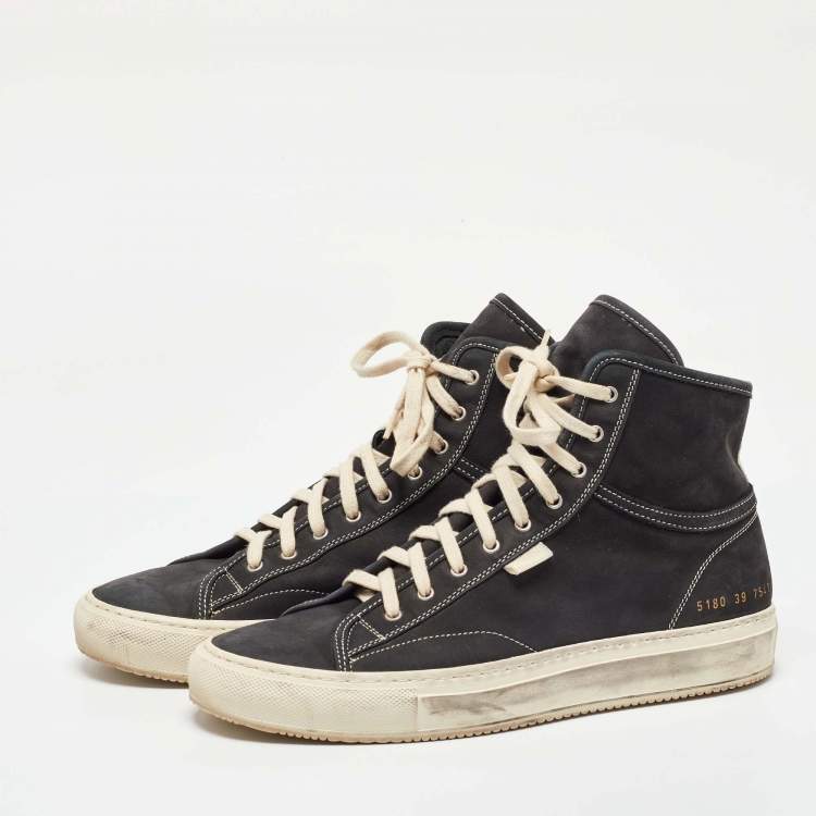 Pre Owned Common Projects Black Nubuck Leather Tournament High Top Sneakers Size 39