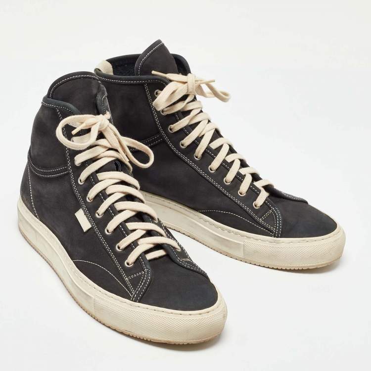 Pre Owned Common Projects Black Nubuck Leather Tournament High Top Sneakers Size 39