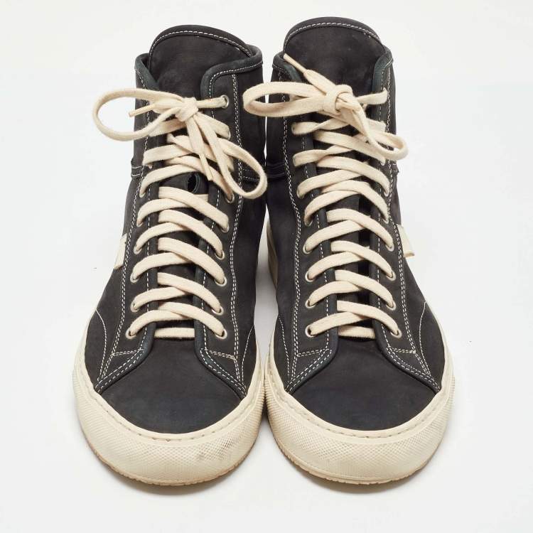 Pre Owned Common Projects Black Nubuck Leather Tournament High Top Sneakers Size 39