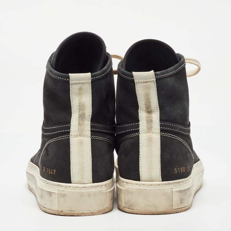 Pre Owned Common Projects Black Nubuck Leather Tournament High Top Sneakers Size 39