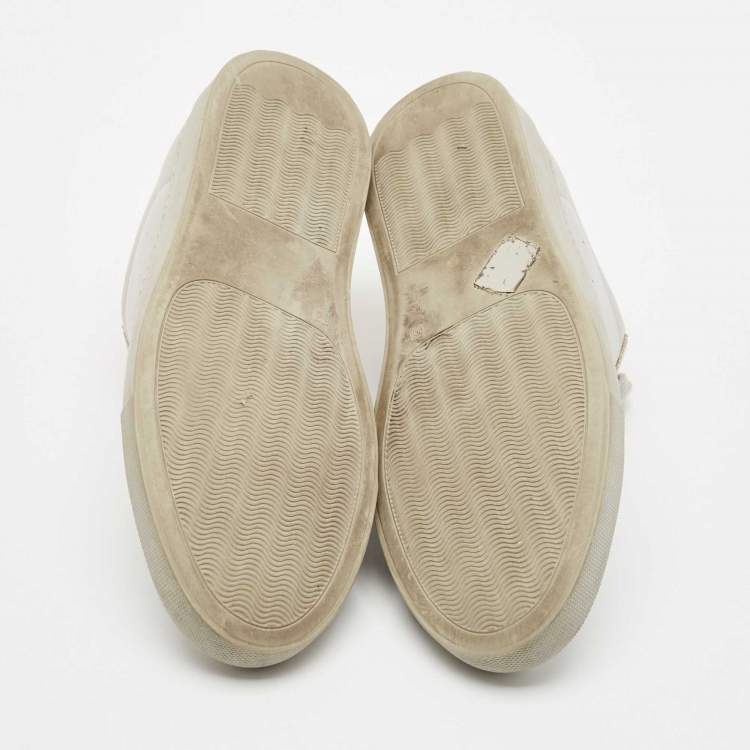 Pre Owned Common Projects Light Grey Leather BBall Low Top Bumpy Sneakers Size 38