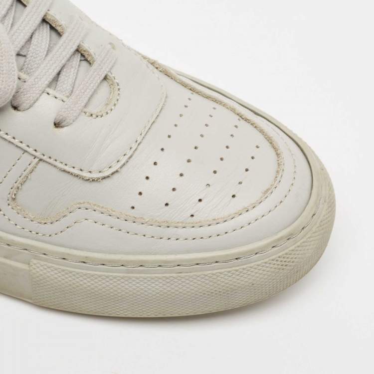 Pre Owned Common Projects Light Grey Leather BBall Low Top Bumpy Sneakers Size 38