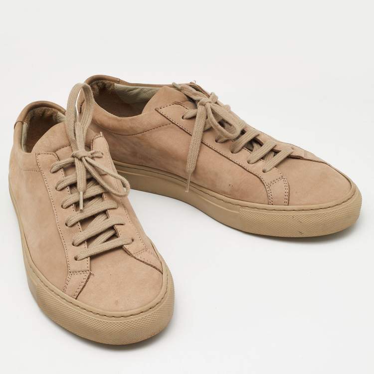Pre Owned Common Projects Beige Suede Achilles Lace Up Sneakers Size 37