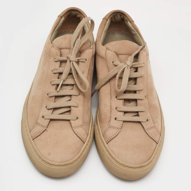 Pre Owned Common Projects Beige Suede Achilles Lace Up Sneakers Size 37
