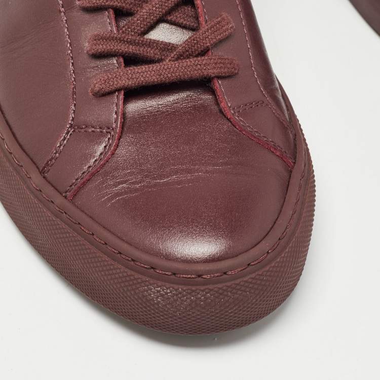 Pre Owned Common Projects Burgundy Leather Achilles Sneakers Size 39