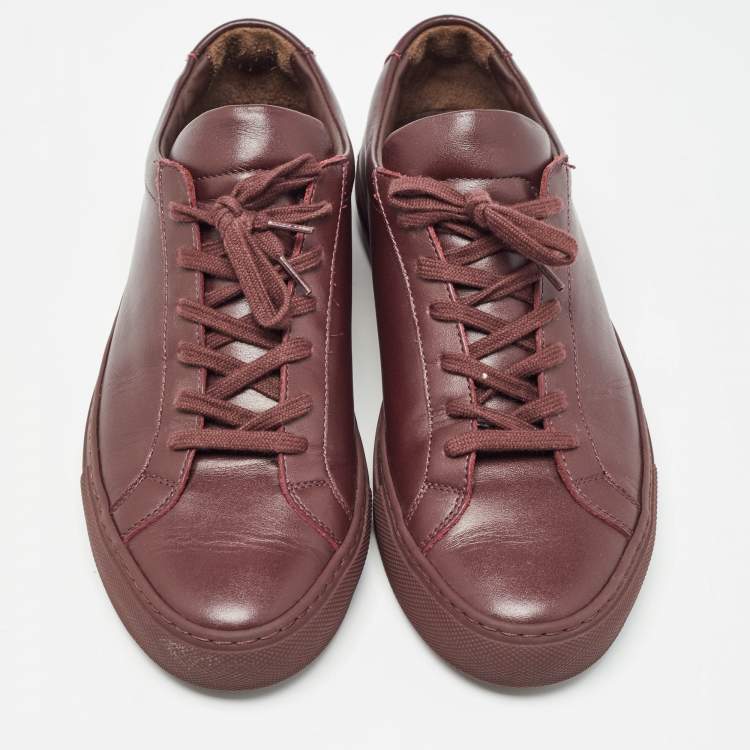 Pre Owned Common Projects Burgundy Leather Achilles Sneakers Size 39