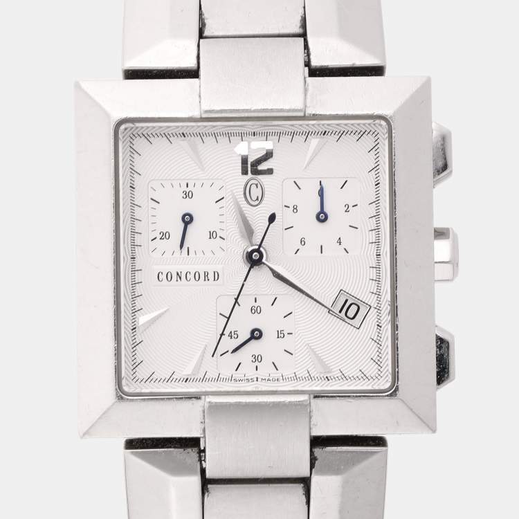 Pre Owned Concord Silver Guilloche Stainless Steel La Scala 14.H1.1371 Women's Wristwatch 30 mm