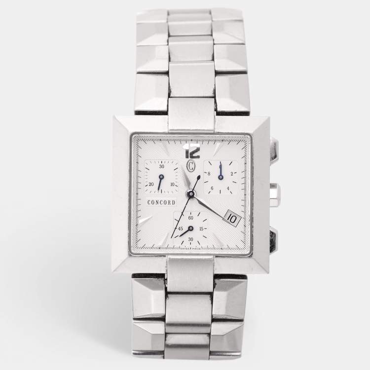 Pre Owned Concord Silver Guilloche Stainless Steel La Scala 14.H1.1371 Women's Wristwatch 30 mm