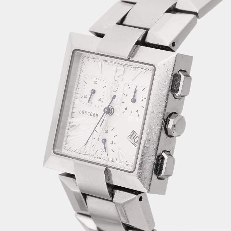 Pre Owned Concord Silver Guilloche Stainless Steel La Scala 14.H1.1371 Women's Wristwatch 30 mm