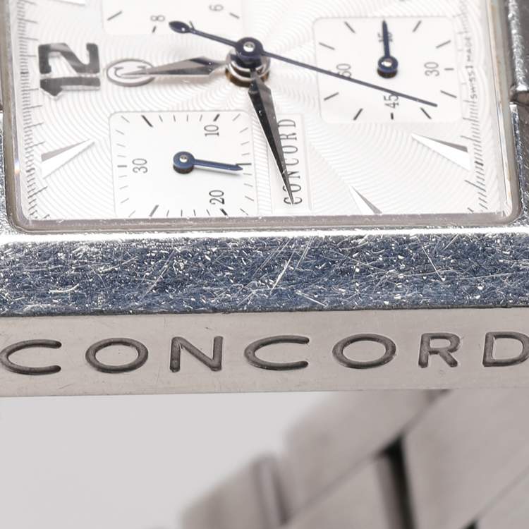 Pre Owned Concord Silver Guilloche Stainless Steel La Scala 14.H1.1371 Women's Wristwatch 30 mm