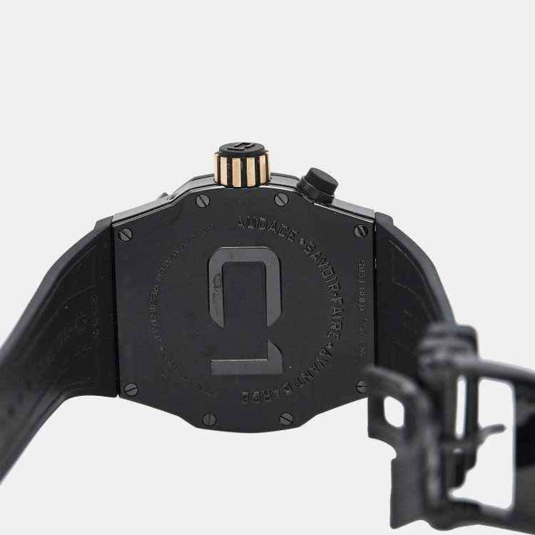 Pre Owned Concord Black 18k Rose Gold PVD Coated Stainless Steel Rubber C1 World Timer 01.6.78.1016 Men's Wristwatch 48 mm 