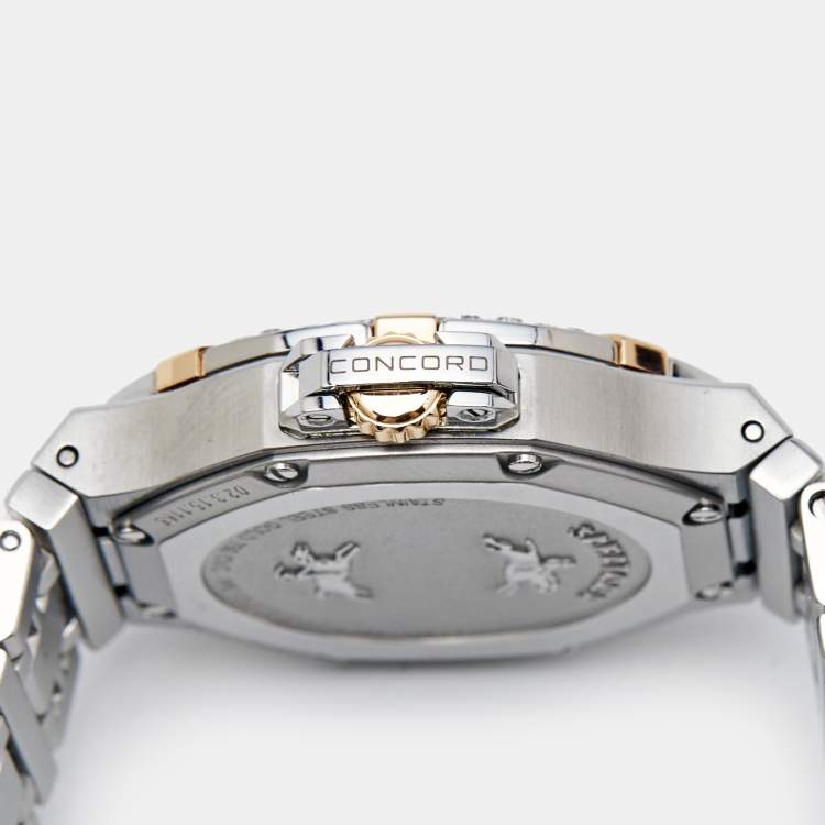 Pre Owned Concord Mother of Pearl Aftermarket Diamonds 18k Rose Gold Stainless Steel Saratoga 02.3.15.1165 Women's Wristwatch 31 mm 