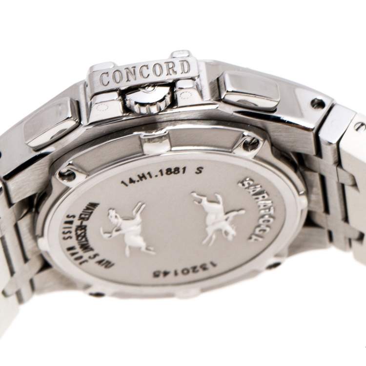Pre Owned Concord White Mother of Pearl Stainless Steel Diamonds Saratoga 14.H1.1881S Women's Wristwatch 33 mm