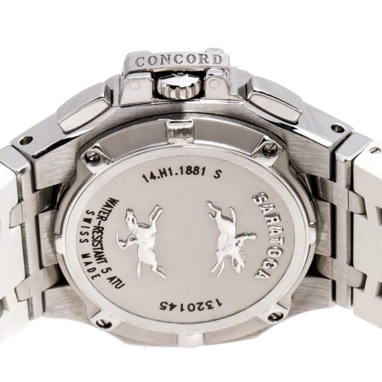 Pre Owned Concord White Mother of Pearl Stainless Steel Diamonds Saratoga 14.H1.1881S Women's Wristwatch 33 mm