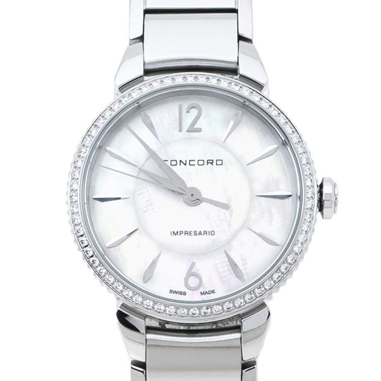 Pre Owned Concord Mother Of Pearl Stainless Steel Diamond Impresario CC.06.3.14.1120S Women's Wristwatch 32 mm