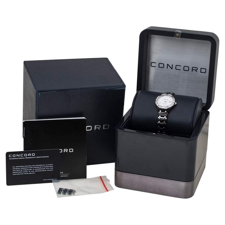 Pre Owned Concord White Mother Of Pearl Two-Tone Stainless Steel Diamond Saratoga CC.02.3.36.1091S Women's Wristwatch 31 mm